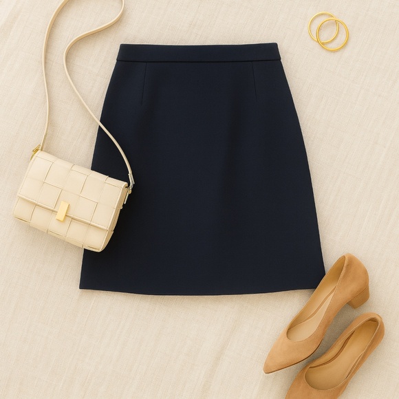 ModCloth Wool Skirt Workwear Navy Medium - Picture 2 of 8